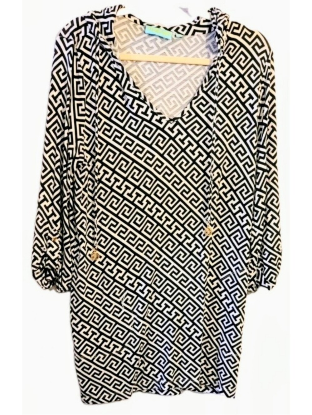 Beach Candies Swim Cover Up Dress Hooded Aztec Print Black White Size XL Resort